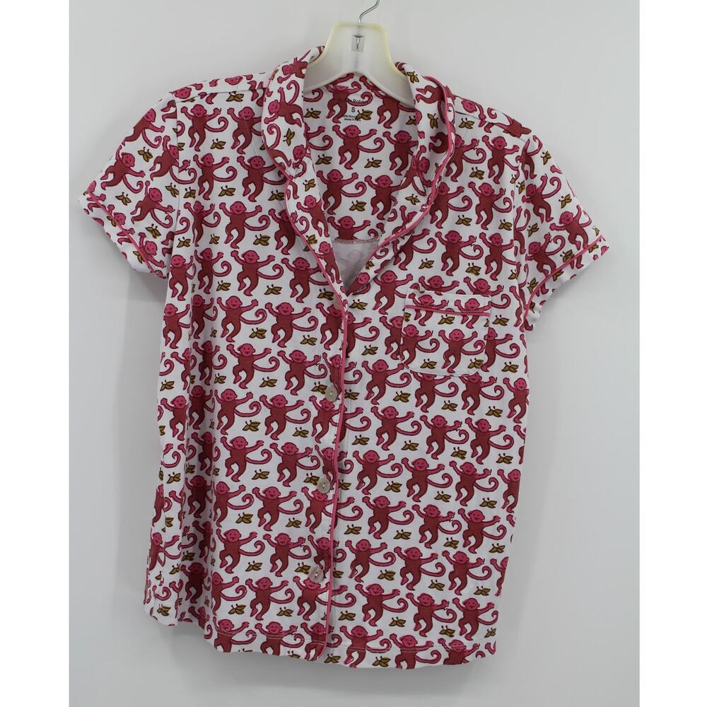 ROLLER RABBIT PINK MONKEY POLO PAJAMA TOP SHIRT size small